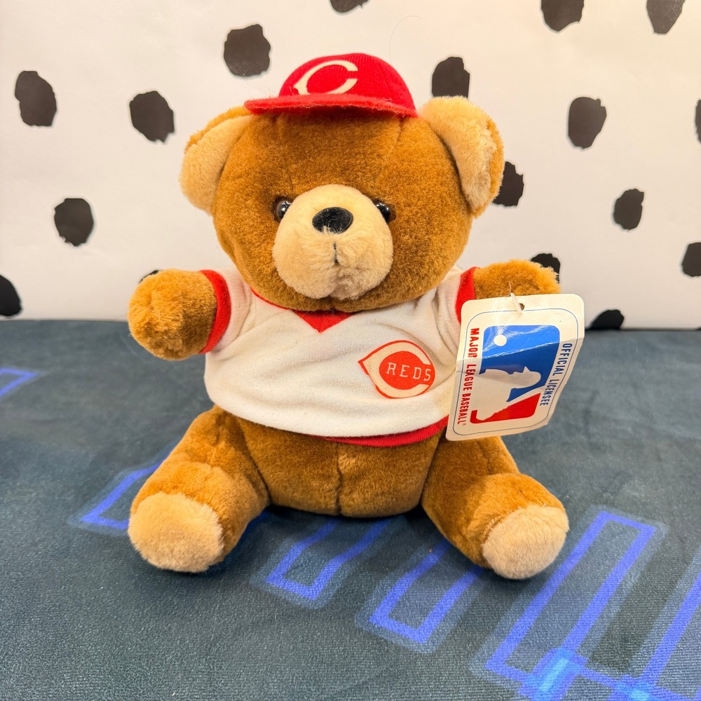 Vintage Cincinnati Reds MLB Baseball Teddy Bear Plush Steven Smith 8" Cap